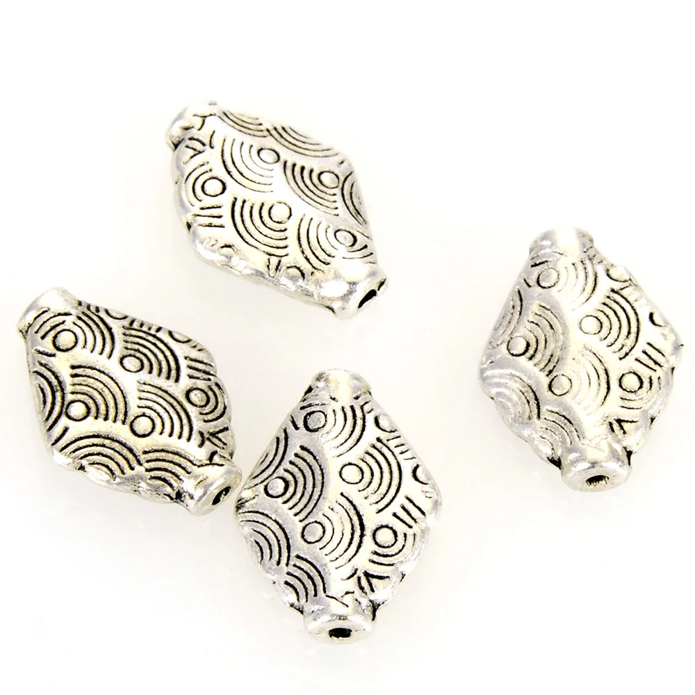 

Miasol 20 Pcs Vintage Antique Silver Metal Cast Striped Rhombus Spacers Charms Beads For DIY Bracelet Jewelry Making Accessories