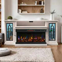 75-inch Electric FireplaceTV Stand 3-side Glass LED Modern Media Entertainment Center Console Adjustable Flame 40-inch Fireplace 2