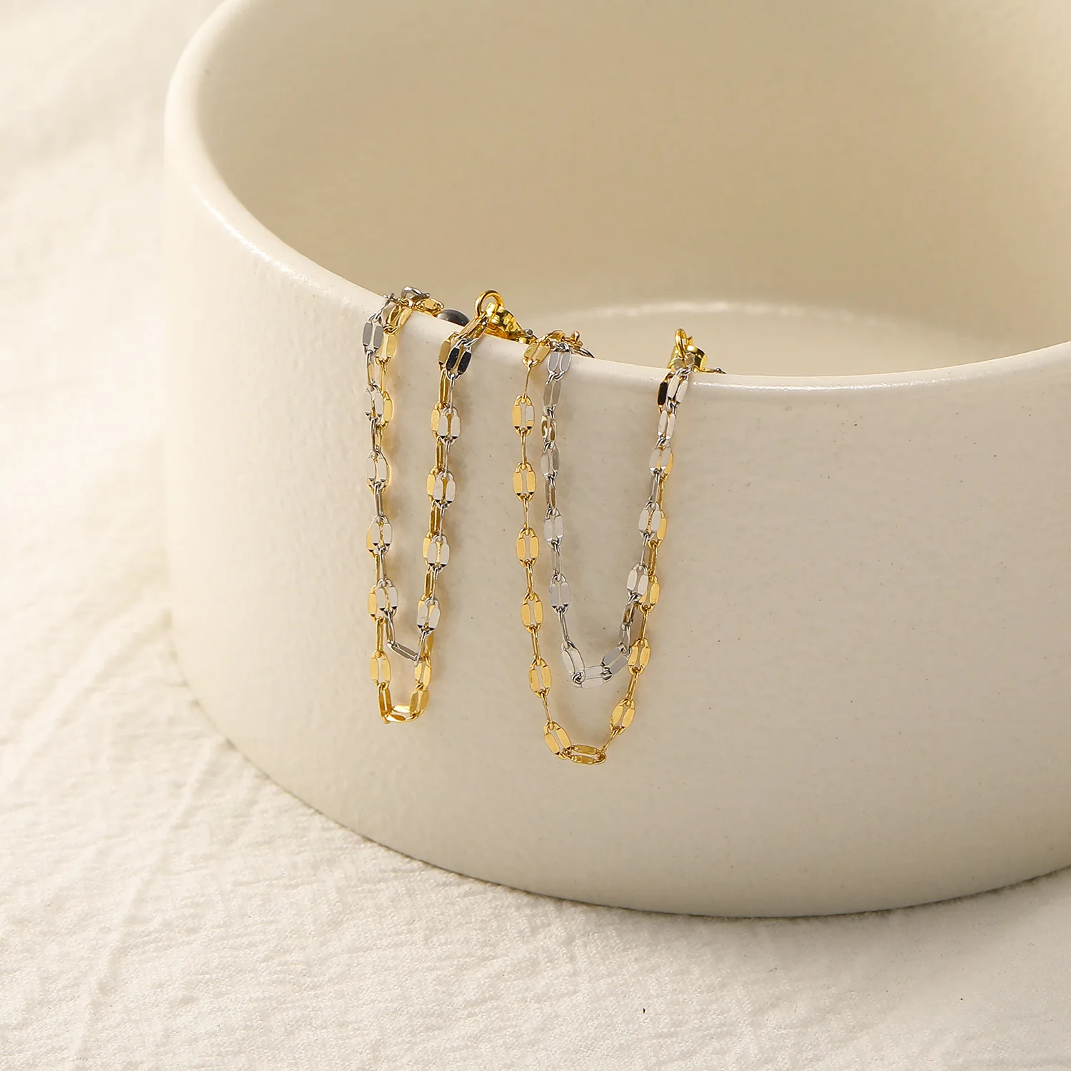 Creative Double Layered Chain Mix Color Dangle Earrings for Women Minimalist Stainless Steel Ear Stud Stylish Jewelry Wholesale