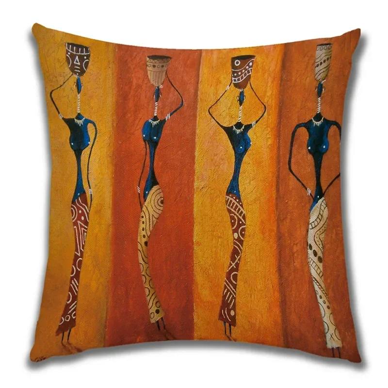 African Girl Lady Oil Painting Decorative Cushion Black Women Home Art Decoration Sofa Throw Pillow Case Linen Cushion Cover 4