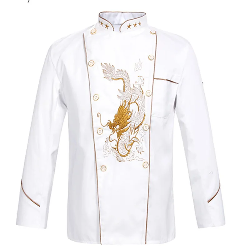 Chef Uniform Men Women Embroidery Dragon Cook Uniform Short Sleeve Kitchen Work Wear Mesh Patchwork Breathable Food Service Jacket