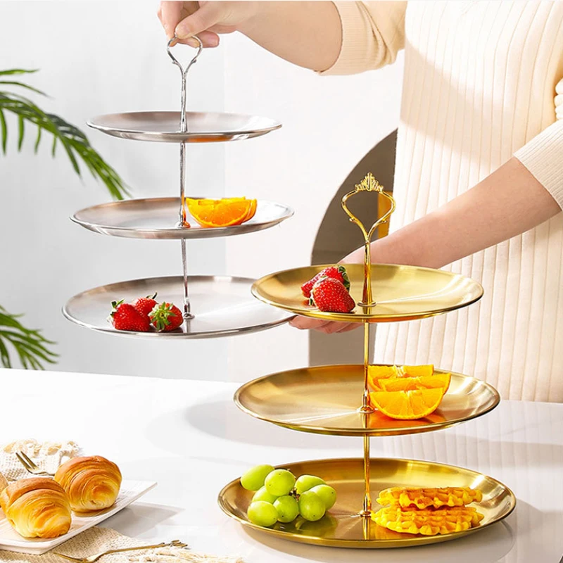 2/3 Layer Stainless Steel Cake Stand Fruit Tray Detachable Dessert Rack Snack Candy Tray Cake Dessert Display Stand Party Table