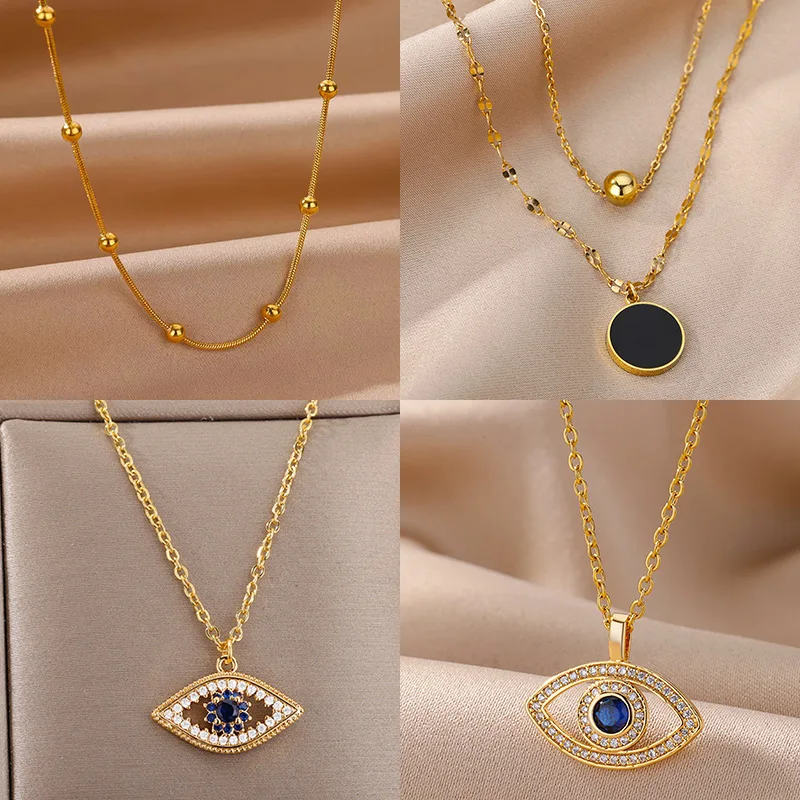 Stainless Steel Beaded Round Snake Chain Necklaces For Women