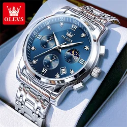 Classic Luxury Quartz Men's Watch with Moon Phase and Waterproof Stainless Steel Design (Grey)