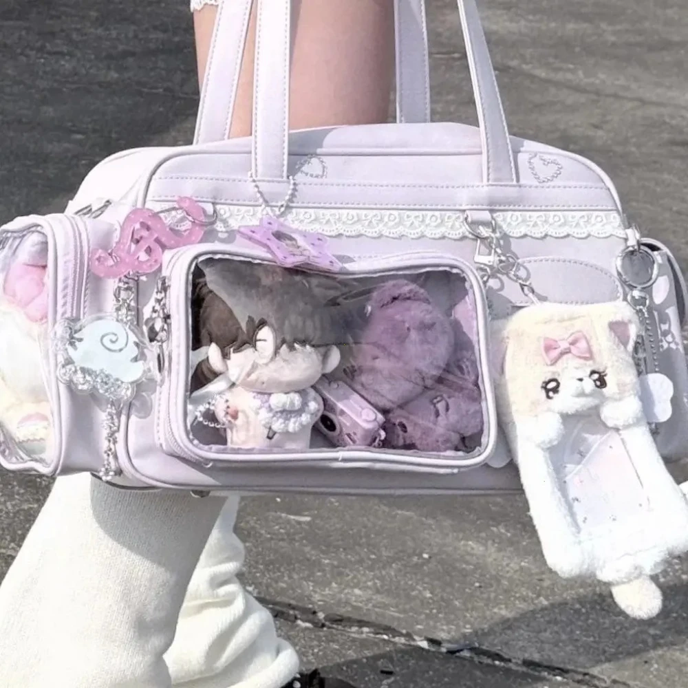 Y2K New Concert Ita Bag JK Large Capacity Shoulder Bag Cute Girl Transparent Backpack Exhibition DIY Badge Display Crossbody Bag