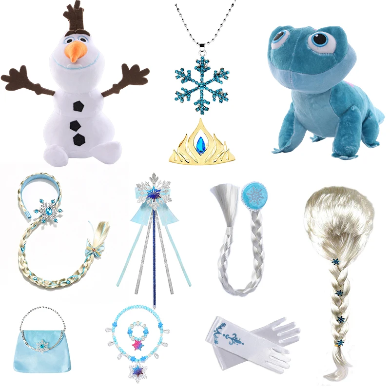Elsa Princess Accessories Gloves Wand Crown Jewelry Set Elsa Wig Necklace Braid for Princess Dress Clothing Cosplay Dress UP