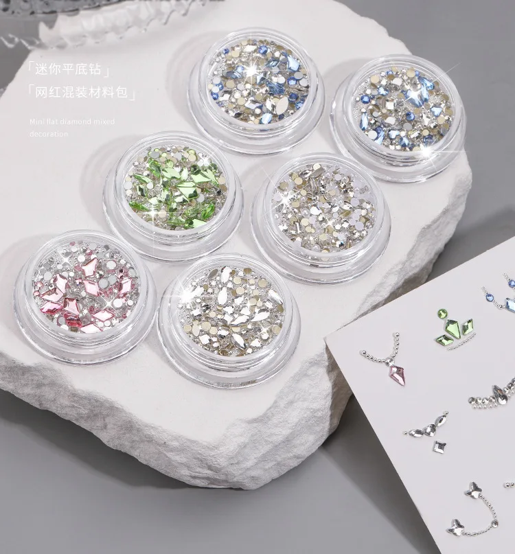 

200pcs White Nail Art Rhinestone Set Multi Shape Crystal Flat Pink Rhinestone Round Bead Diamond Jewelry For Nail Art Crafts