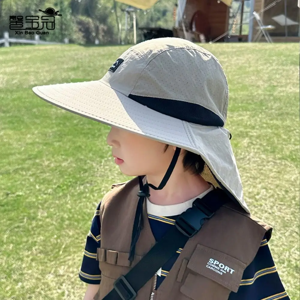 Big Brim Shawl Children's Summer Hat Sun Protection Neck Ear Cover Kids Sunscreen Hat Anti UV Breathable Kids Beach Caps