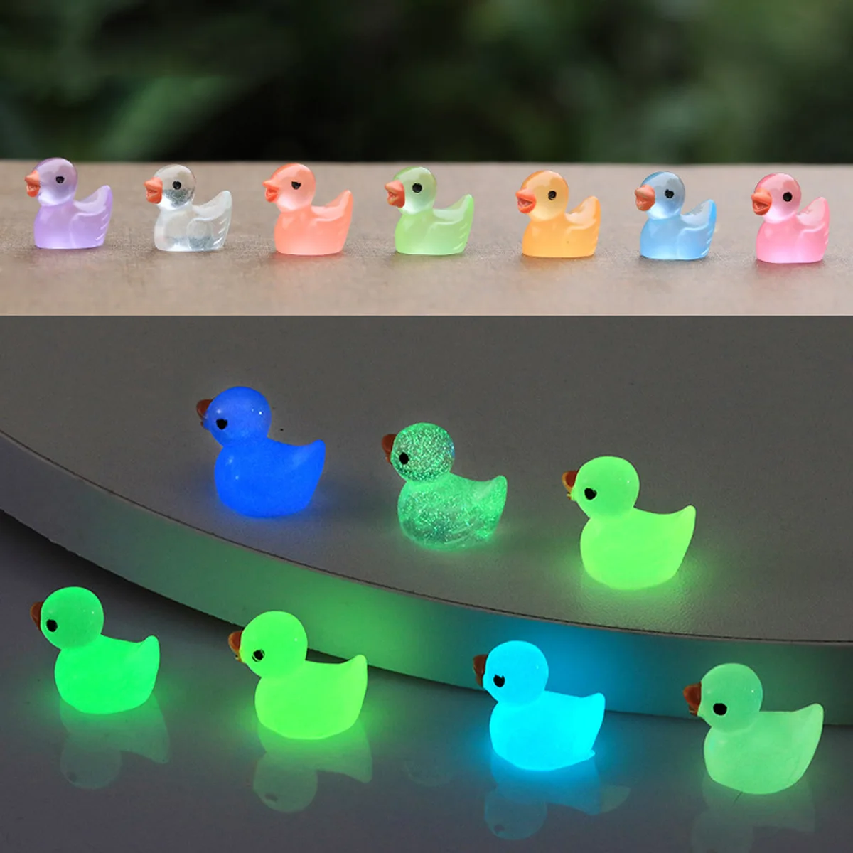 10/1pcs Miniature Resin Luminous Ducks Mini Duck Figures Glow in The ...