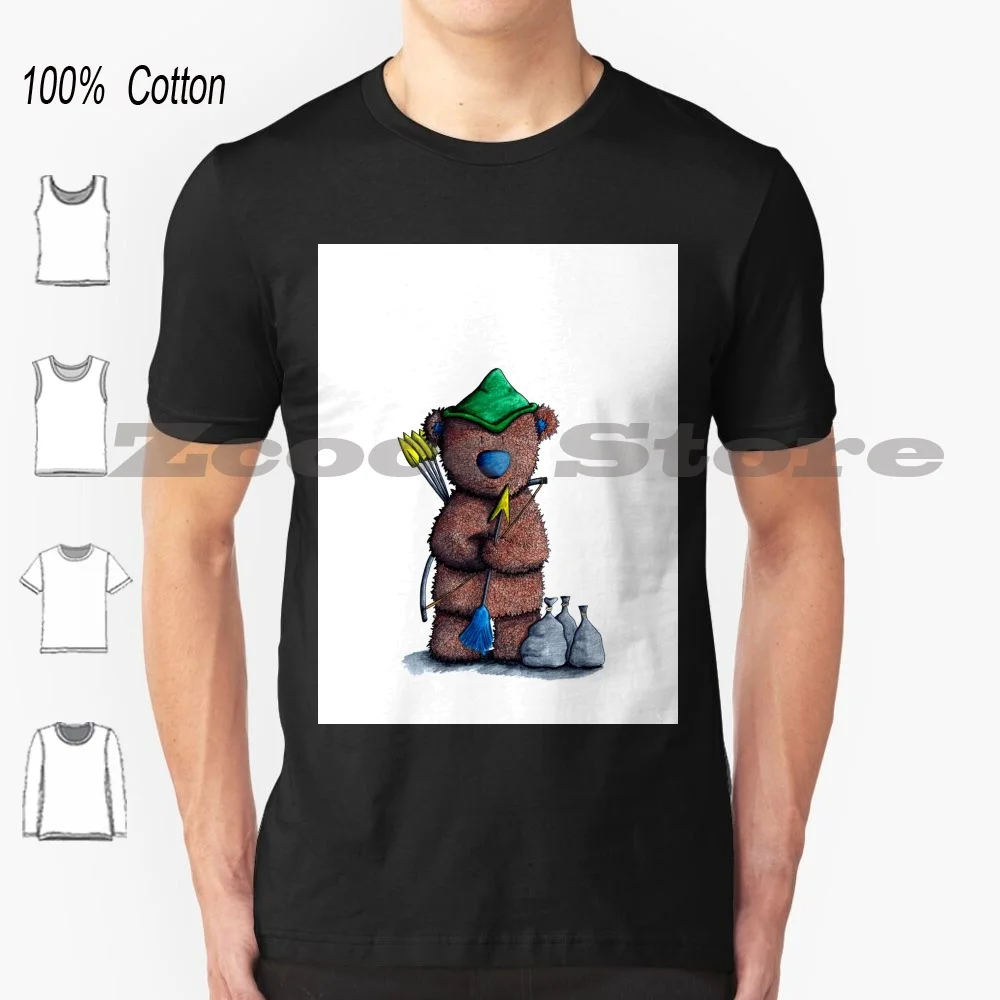 Robin Hood Bear T Shirt 100% Cotone Confortevole Di Alta Qualità Robin Hood Folklklore Fairfairy 5B English Story Bear Cute