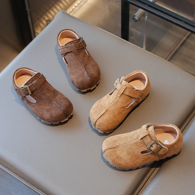 Leather Moccasins Flat Shoes for Kids Brown Casual