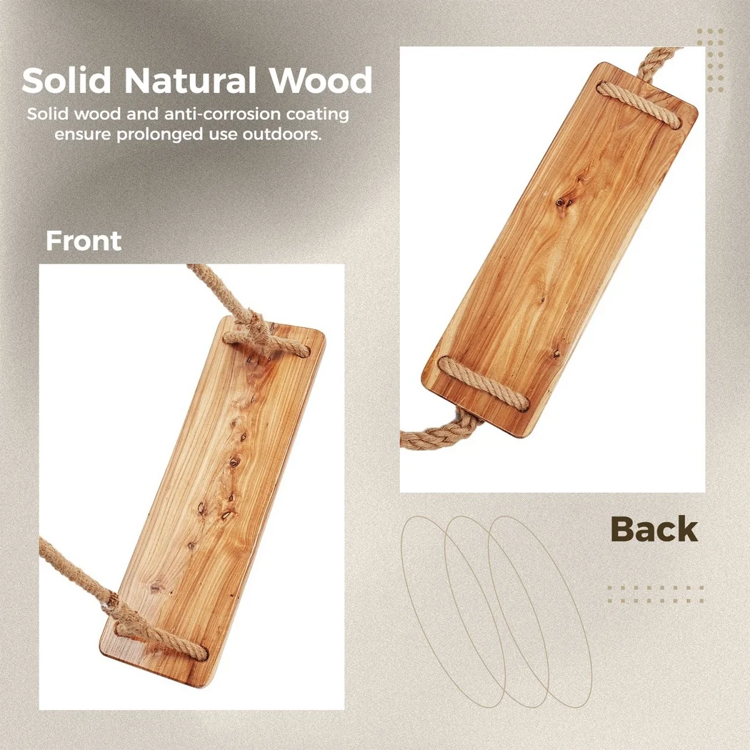 Wooden Tree Swing 250lb Heavy-Duty Wooden Swing With Adjustable Hemp Rope Waterproof Hanging Seat For Outdoor For Children