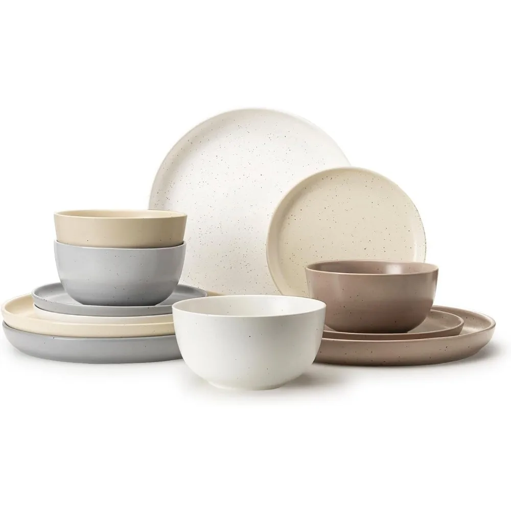 Plate Sets, 18-Piece Porcelain Round Dinnerware Set Service for 6, Neutral Colors， Plate Sets.