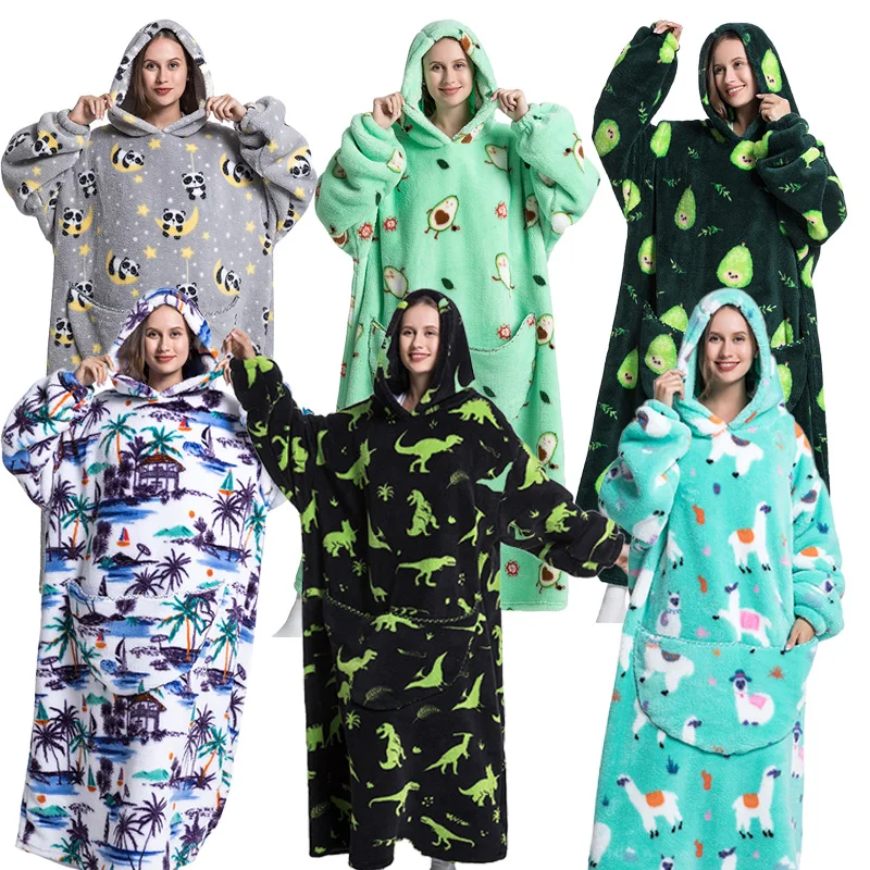 

Adults Kids Wearable Blankets Pajamas Sweatshirt Homewear Print Lazy TV Giant Blanket Fleece Sleepwear Causel Kigurumi Warm