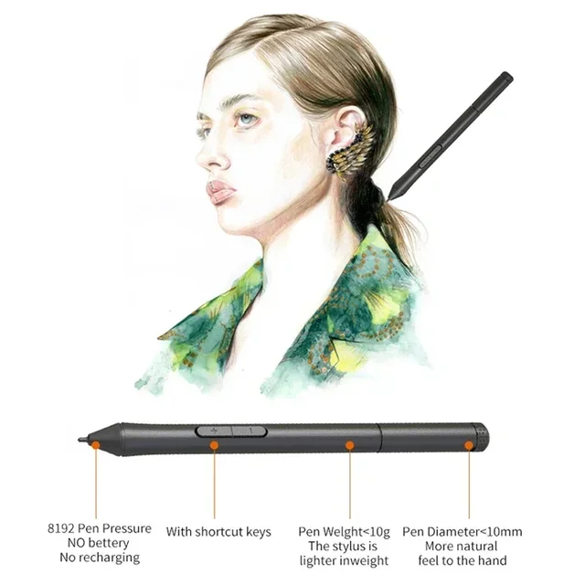 10x6" Professional Graphics Drawing Tablet 12 Express Keys 8192 Levels Battery-Free Stylus/30pcs Pen Refill Support PC/Laptop 6