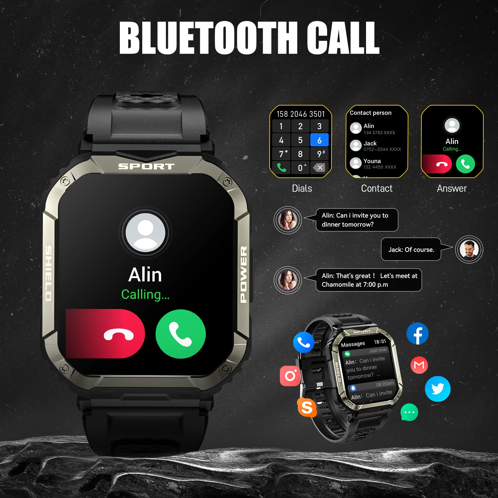 EIGIIS 2025 Smart Watch for Men Big Screen Heart Rate Monitor Sleep Tracker Calorie Bluetooth Call Pedometer Rugged Smartwatch 5