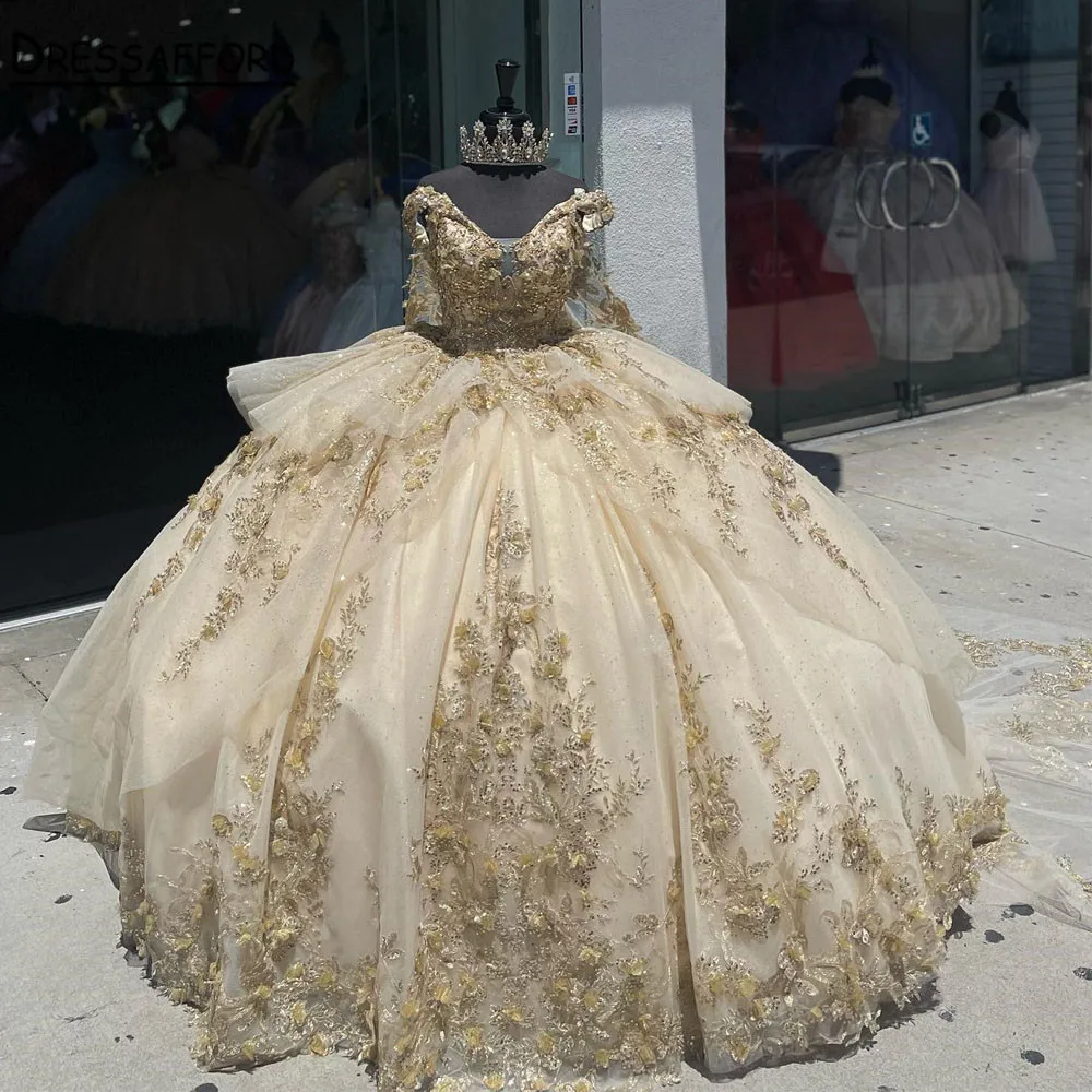 Champagne Sweet 16 Quinceanera Dress Off Shoulder Appliqu d Ball Gown Butterfly Princess Party Birthday Dress