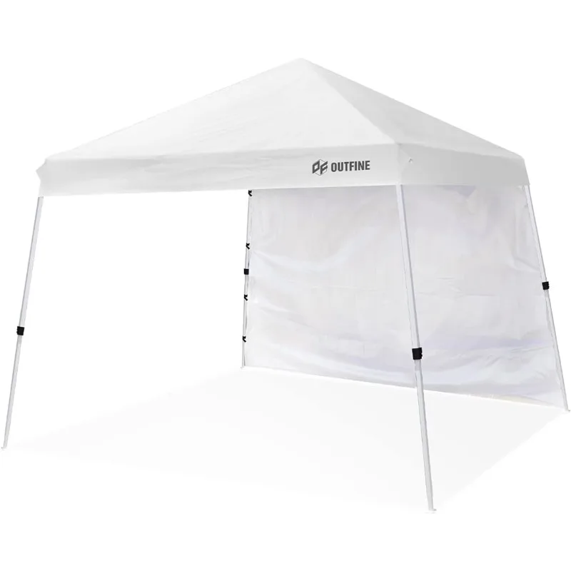 

OUTFINE Canopy 10'X10' Slant Leg Up Canopy, Outdoor Patio Portable Tent with Sidewall x1, Stakes x8, Ropes x4