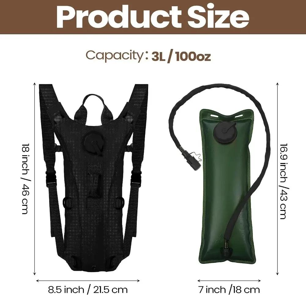 Description Picture 5 of itemTactical Hydration Backpack Outdoor Men Waterproof Nylon Pack Water Bag with 3L Bladder for Hiking Cycling Climbing Hunting