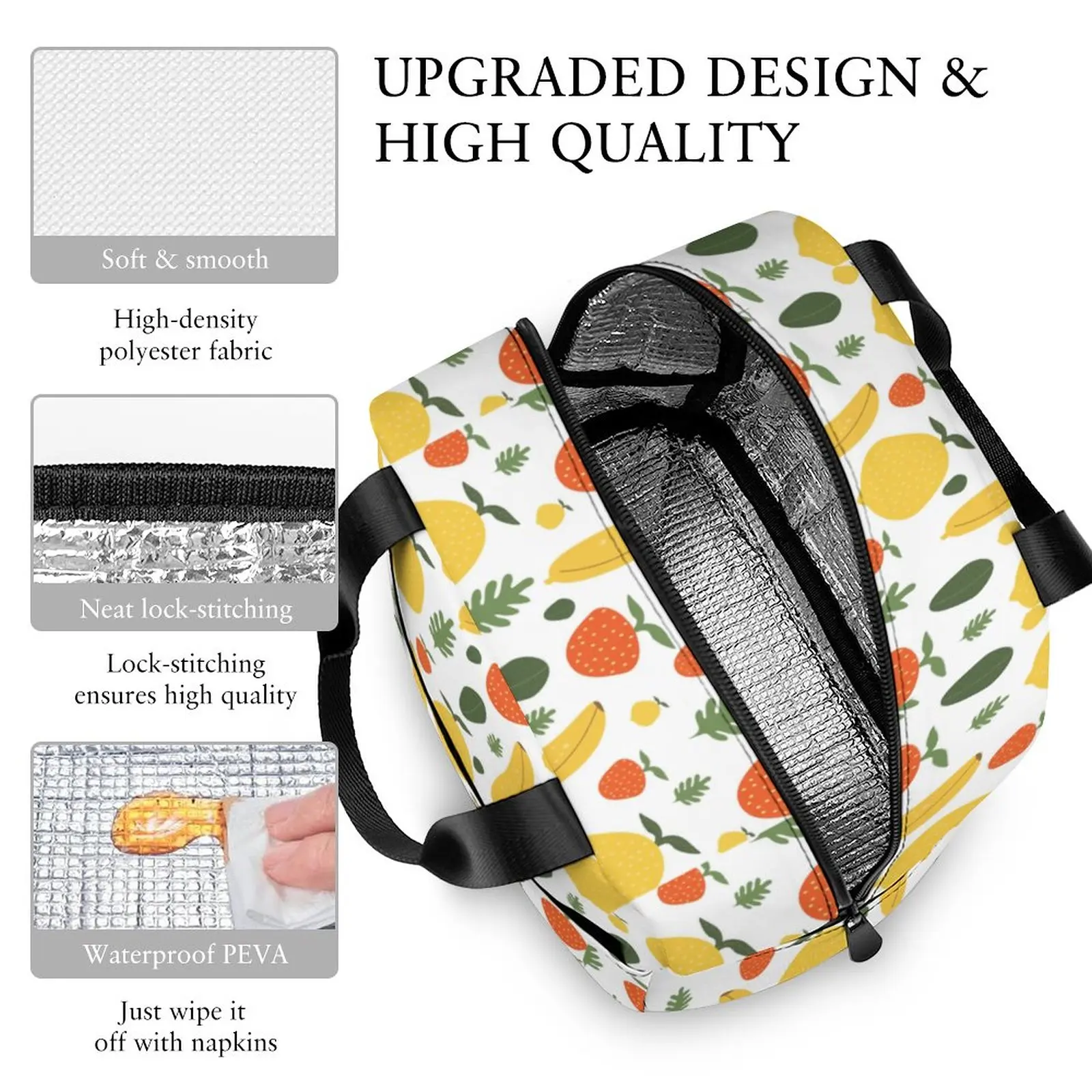 Custom Pattern Tote Lunch Bags for Women Fruit Full Printing Portable Meal Bag Picnic Travel Breakfast Box Office Work School