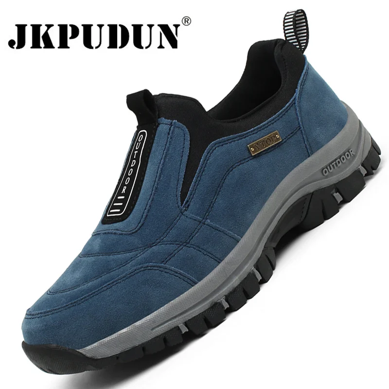 

Outdoor Men Walking Shoes Leather Men Trekking Sneakers Shoes Casual Lightweight Hiking Shoes Breathable Men Footwear Size 46