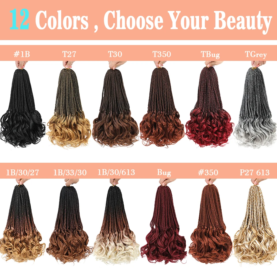 14’’ Synthetic French Curls Crochet Hair Braids Kid-Friendly Ombre Brown to Blonde French Curl Box Braids with Bouncy Curly Ends 1