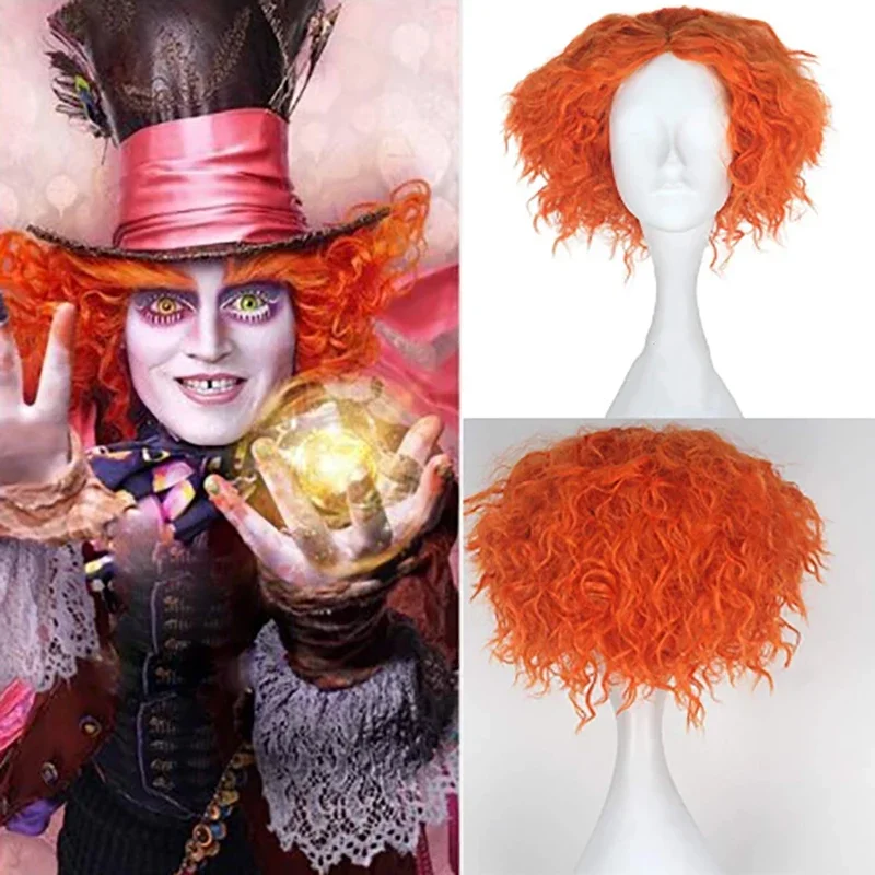 

4Color Short Orange Cosplay Synthetic Hair Mad Hatter Alice's Adventures in Wonderland Curly Wig