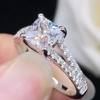AU585 1.5Ct Princess Cut 6.5*6.5mm D Color Moissanite Wedding Ring for Women White Gold 14K Female Jewelry R063