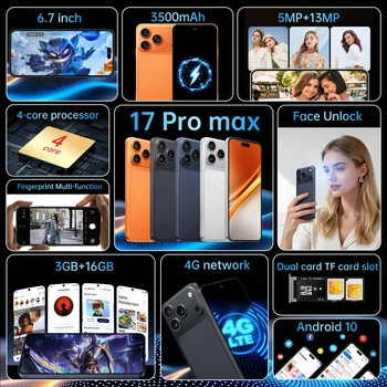 Teléfono Inteligente IVMI 17Pro Max con Android 10.0, Doble SIM, Pantalla de 6.7 Pulgadas, 3 GB de RAM, 16 GB de ROM, WIFI, Bluetooth, Play Store, 4G, Teléfono Móvil Pequeño 2
