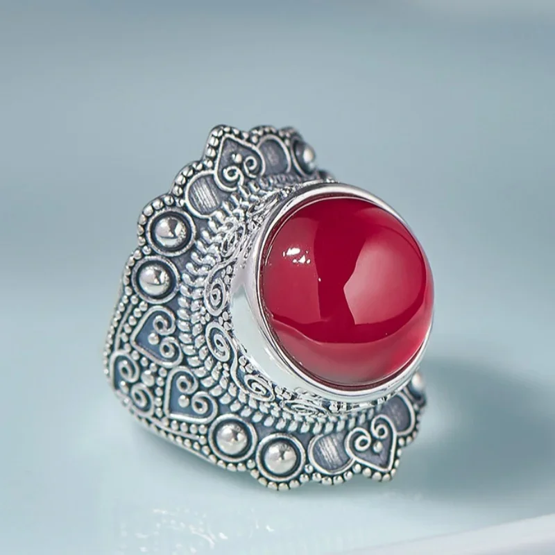 S925 sterling silver charms rings for women men new fashion ancient emboss pattern corundum Palace style jewelry free shipping