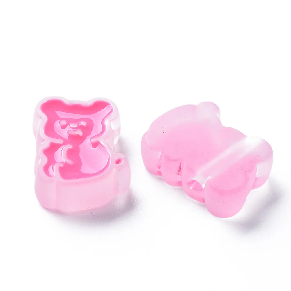 100pc Transparent Acrylic Beads with Enamel Frosted Bear Pink 26.5x20x9mm Hole: 3mm