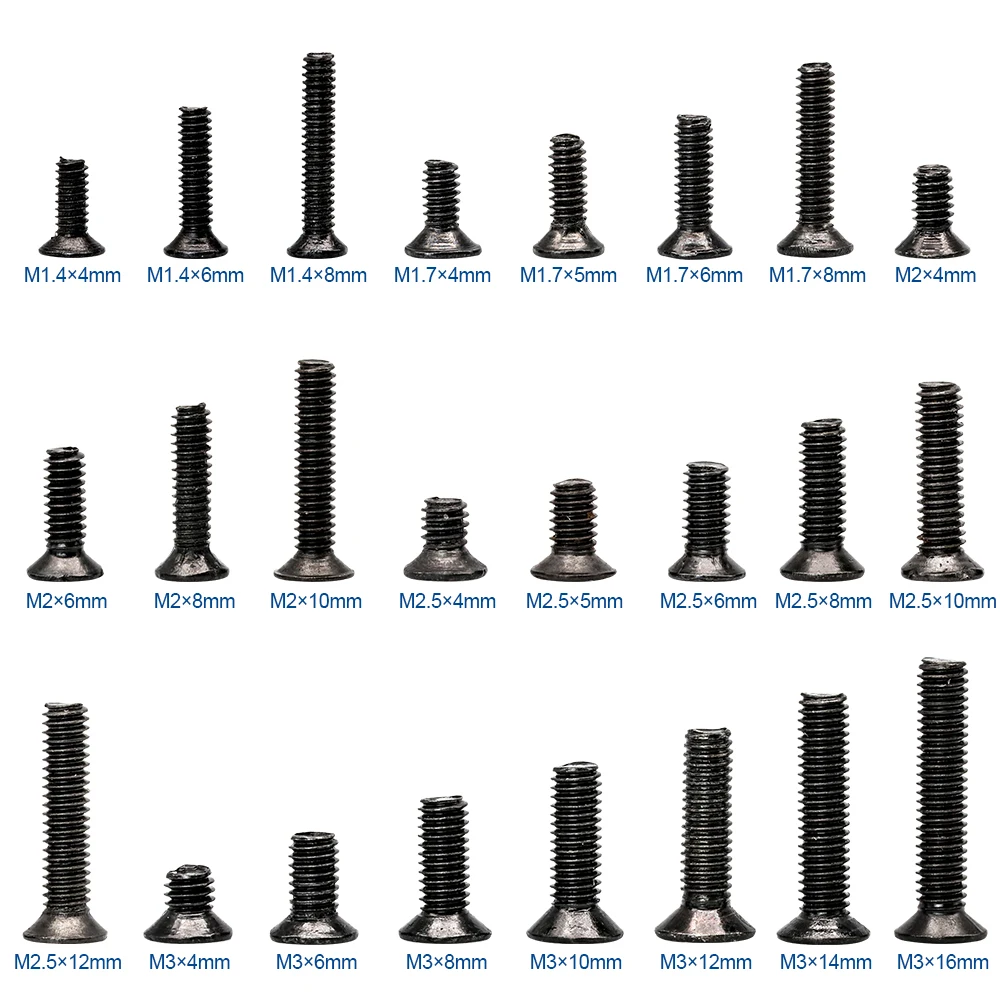 Countersunk Flat Head Phillips laptop screw kit m1.4 m1.7 m2 m2.5 m3 Carbon Steel Computer Notebook 720pcs