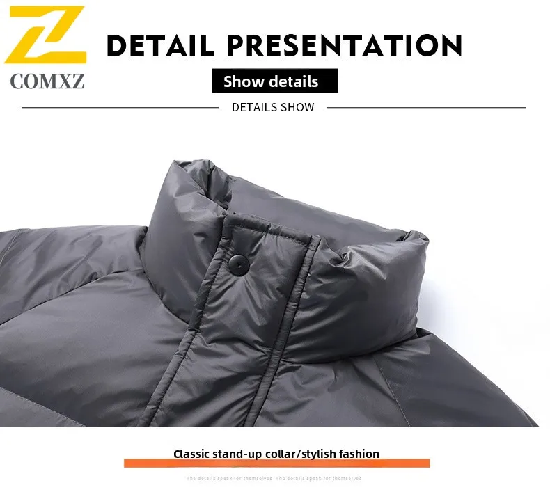 COMXZ Winter New Men's Thickened Warm Down Jacket Stand Collar Loose Solid Color Warm Youth Casual Sports tactics Outerwear 2025
