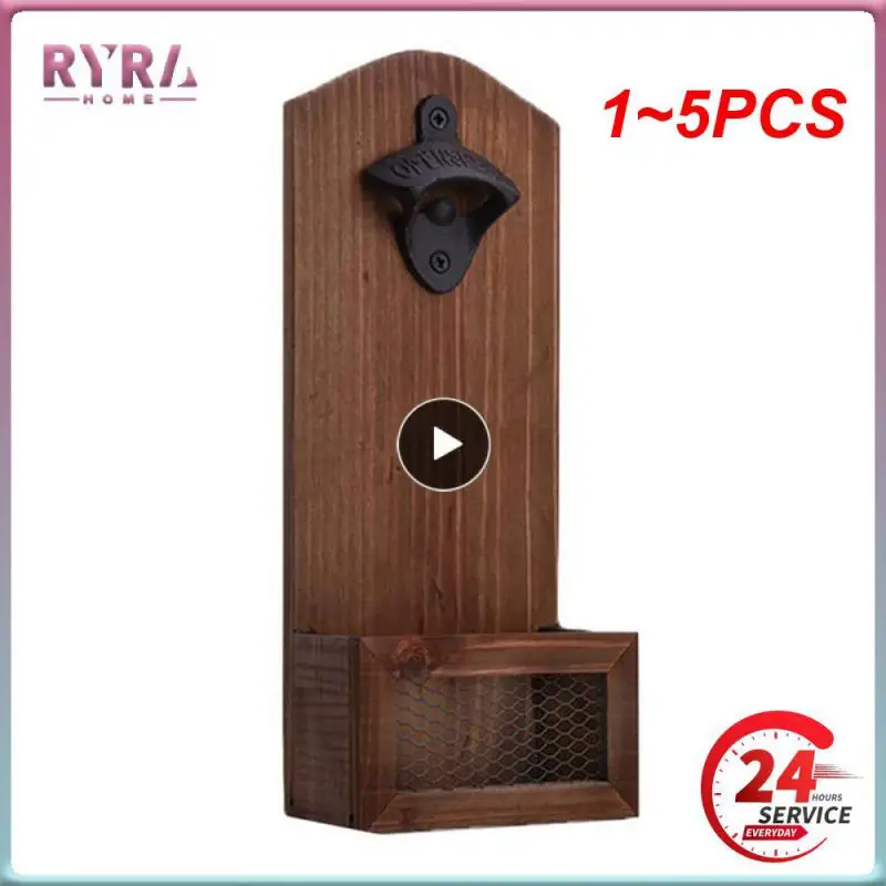 

1~5PCS Wooden Bottle Opener with Lid Collector Vintage Wooden Wall Mounted Beer Bottle Opener Wine Beer Corkscrew Kitchen Gadget