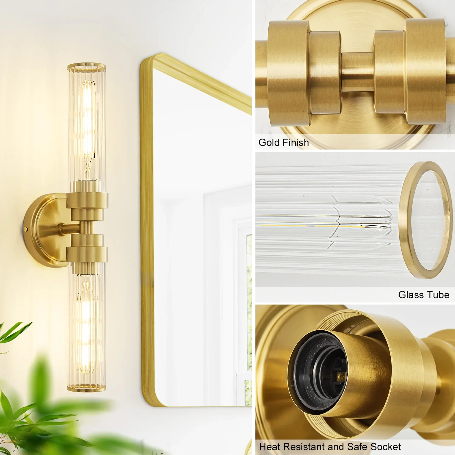 FKL Modern Glass Gold/Black Wall Lamp Bedroom Entrance Hall Bathroom Living room Wall Lamp Toilet Bathroom Mirror Lamp