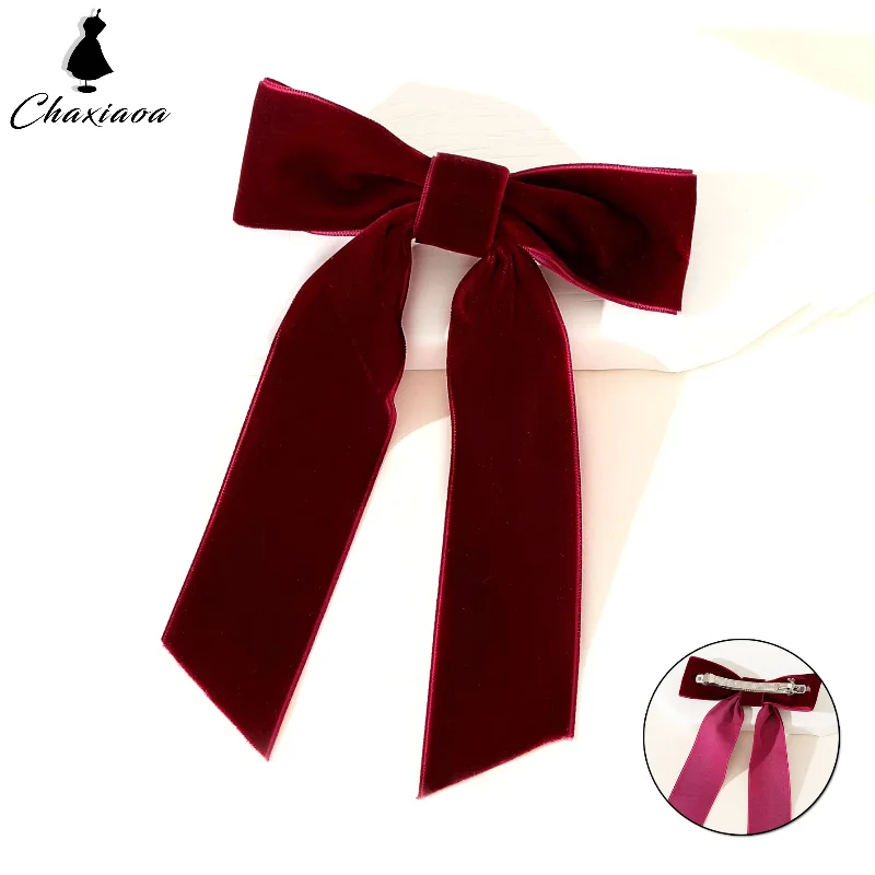 Lange Schwanz Bogen Samt Haarspangen Frauen Temperament Pferdeschwanz Haarnadel Haar Clip Mädchen Schwarz Rot Band Haar Clip Haar Zubehör