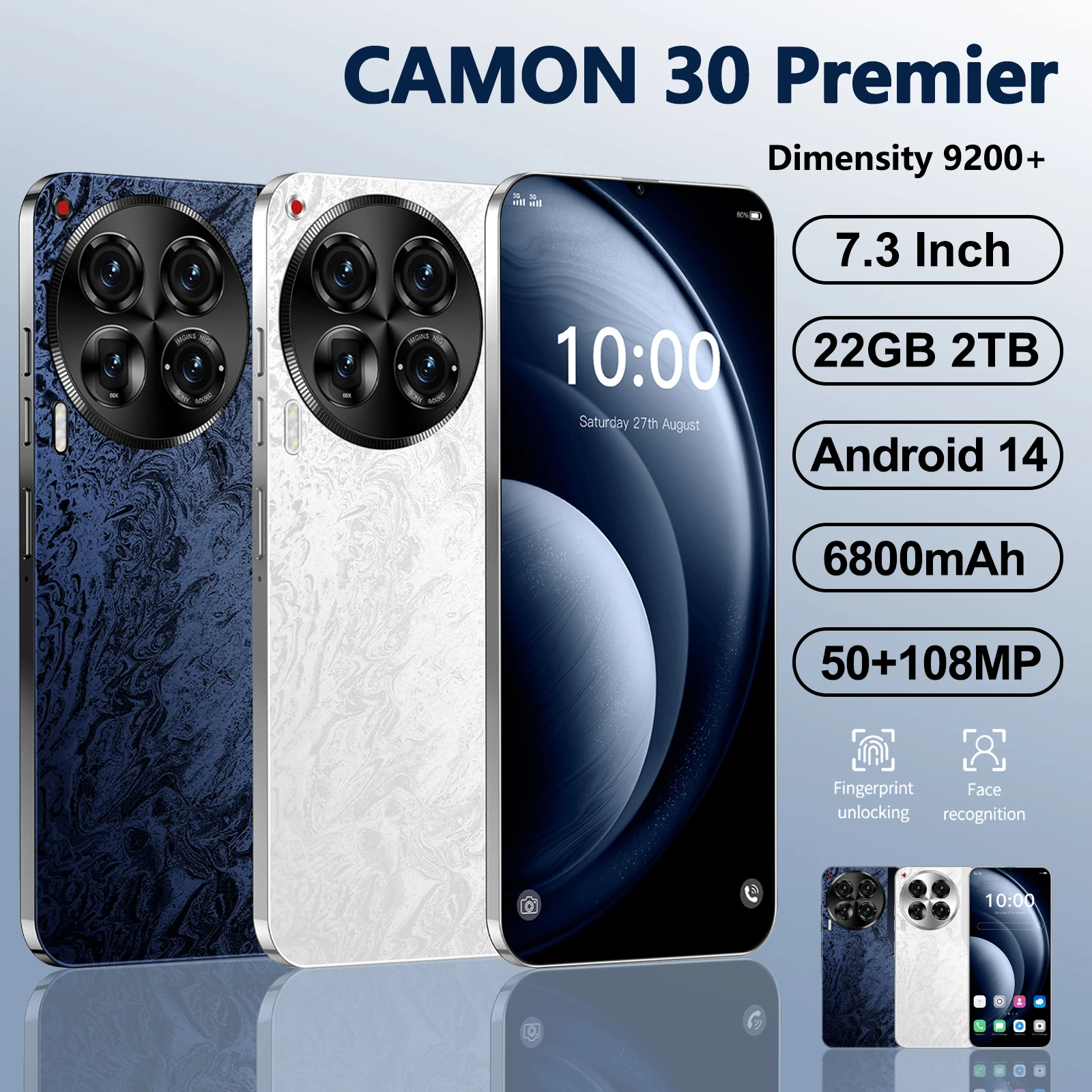 Оригинальный смартфон Camon 30 Premier, телефон с диагональю 7,3 дюйма, HD, 22 ГБ, 10000 мАч, разблокированный телефон с двумя SIM-картами, Android 14