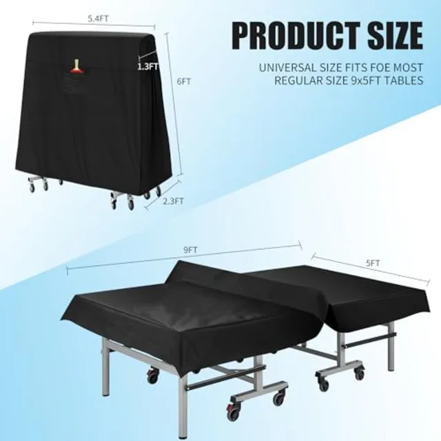Ping Pong Table Cover 600D Oxford Fabric Table Tennis Cover Waterproof Sunproof Indoor and Outdoor Fits Universal 9x5 FT Tables