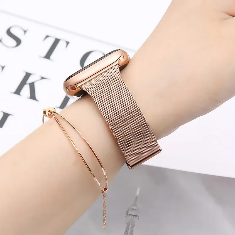 Slim Bracelet Metal Band for Apple Watch 8 7 6 SE 5 4 3 38 40 41 45 49MM Ultra Stainless Steel Milanese Strap for iwatch 42 44MM