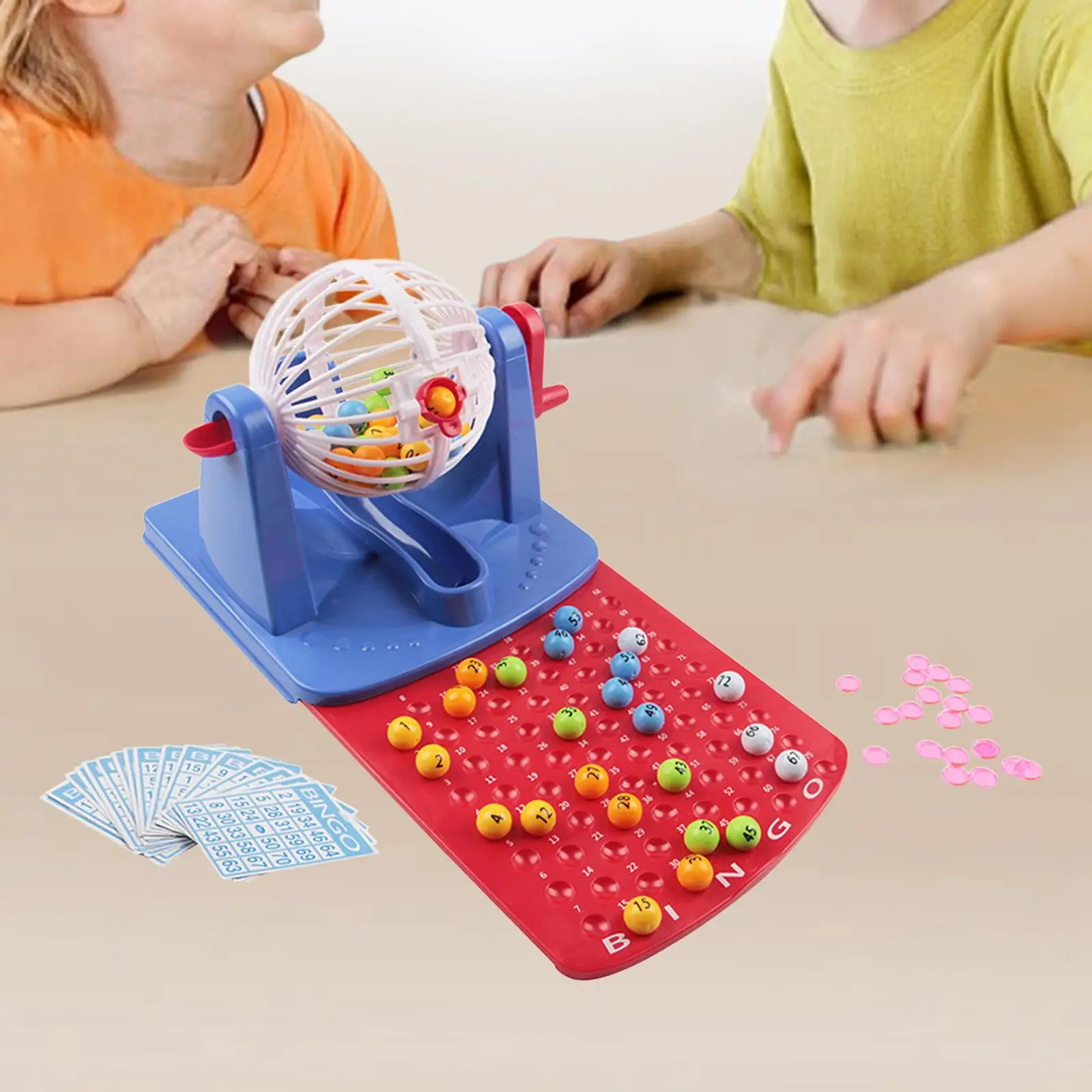 Classic Family Bingo Lotto Game 56 Mixed Cards 75 Numbers Bingo Set with Cage for Festivals Party Home Travel Group