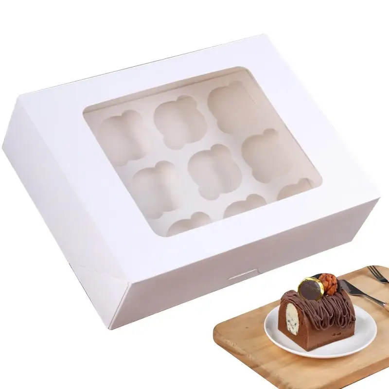 

White Paper Cupcake Boxes Kraft Paper Transparent Clear Window Packaging Box for Bakery Cupcakes Pastries Cookies Party supplies