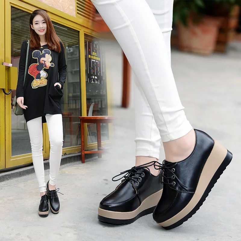 Spring Autumn Women Oxford Shoes Flat on Platform Casual Shoes Frenum Leather Shoes Sewing Round Toe Zapatos Mujer 2023 New