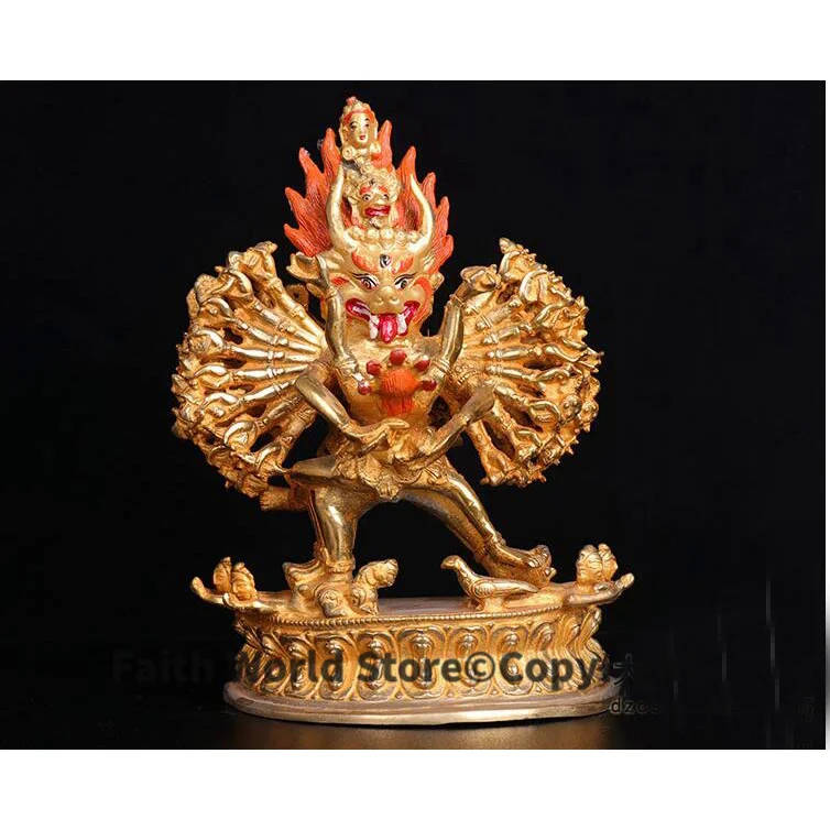 

Wholesale Buddhist supplies # efficacious Protection 19cm Buddhism Buddha Tantric Buddha Dharma Yamantaka gilding brass statue