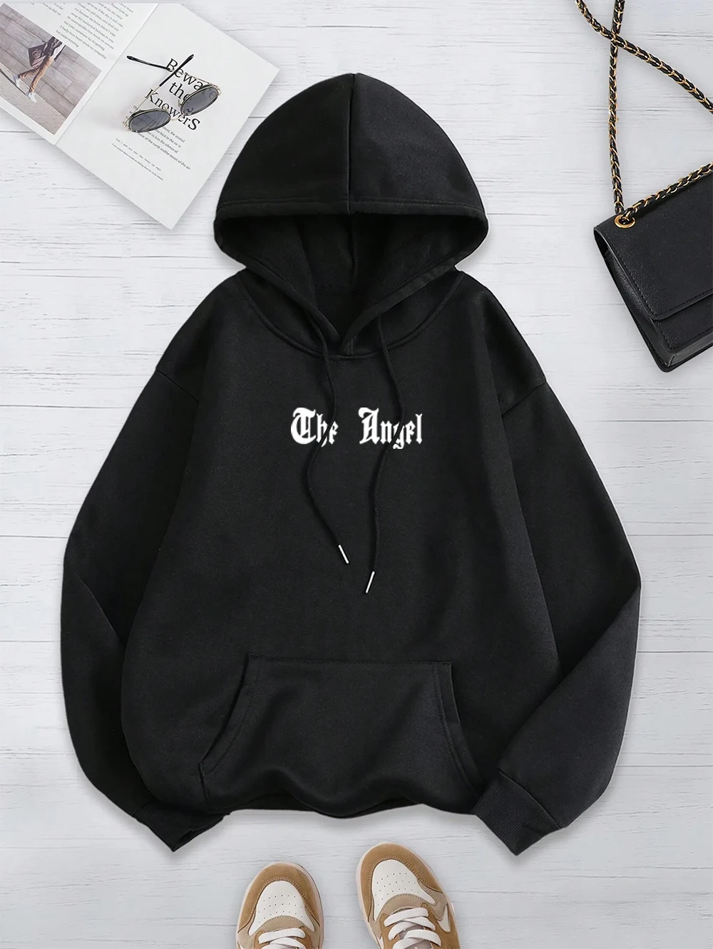 The Angel'S Wings Printing Clothes Men Women Hip Hop Loose Hoodies Warm Crewneck Hoody Crewneck Pullover Streetwear Couple