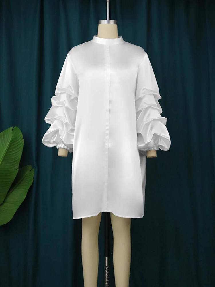 AOMEI White Loose Dresse Long Peatal Sleeve Straight Knee