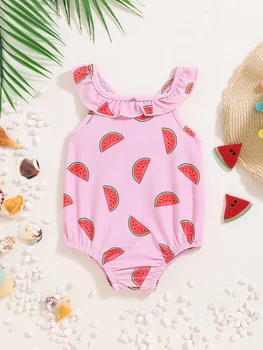 Summer Baby Girls Beach Swimming Holiday Leisure Comfort Cute Sweet Watermelon Print Halter costume intero a triangolo 1
