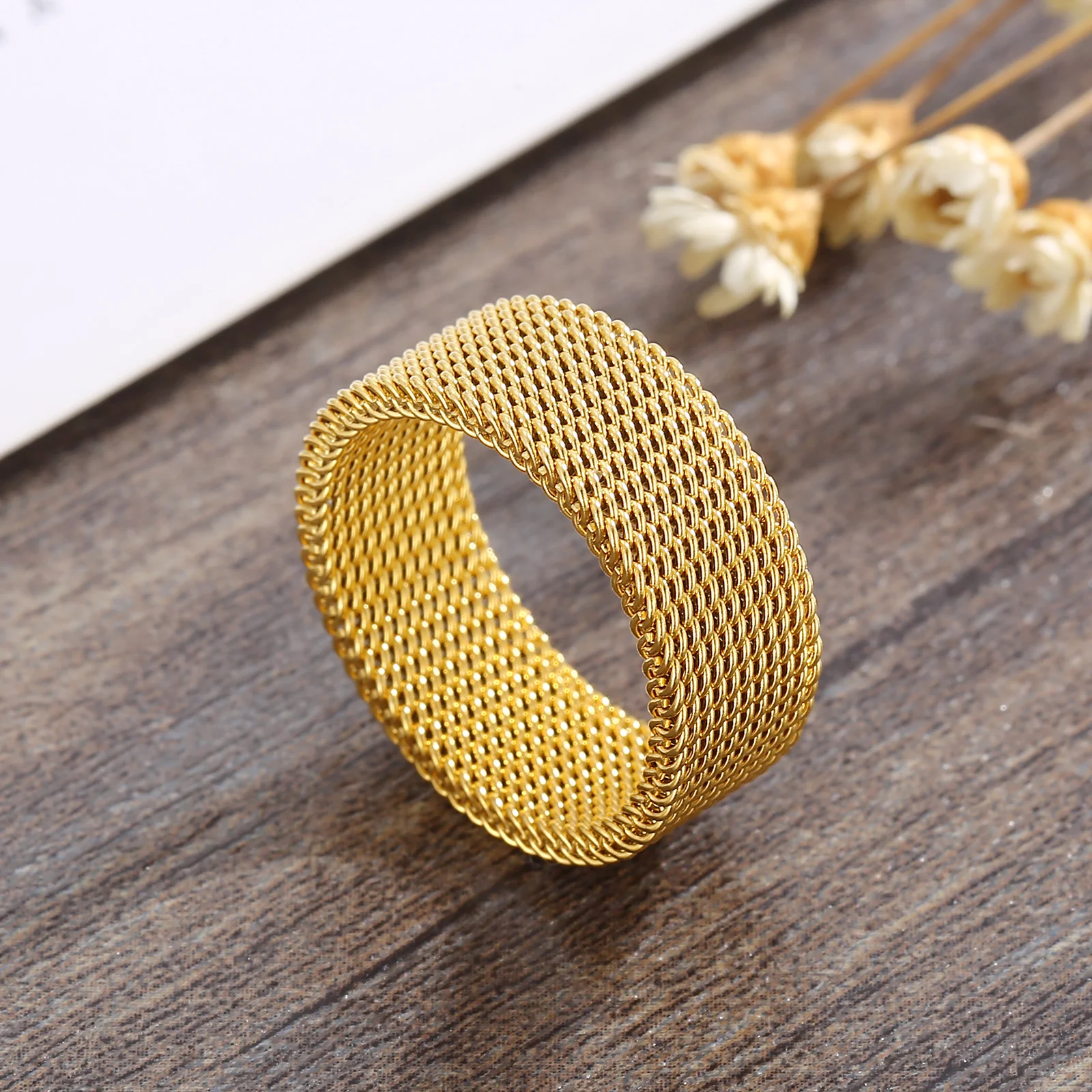 Gold Stainless Steel Ring For Women Fashion Woven Mesh Band Rings Luxury  Jewelry Accessories Party Gift - Rings - AliExpress