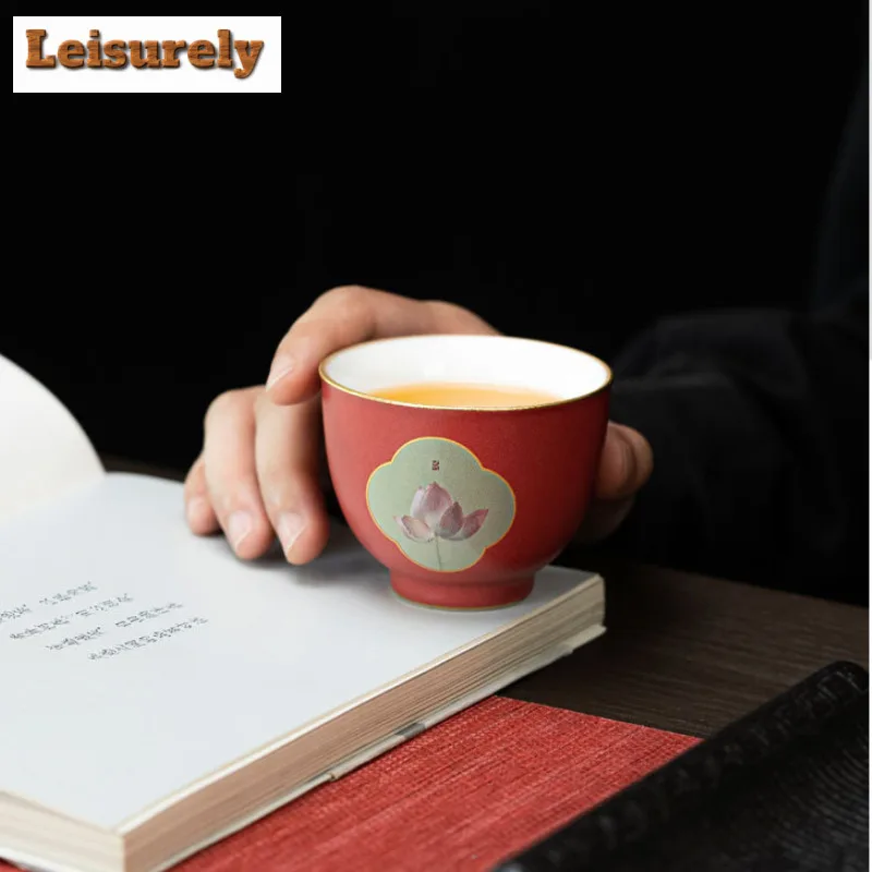 100ml Handmade Four Lotus Kiln Change Teacup Tea Bowl Set Of Cups Tea-tasting Meditation Cup Chazhan Master Cups Cafes Gift Box
