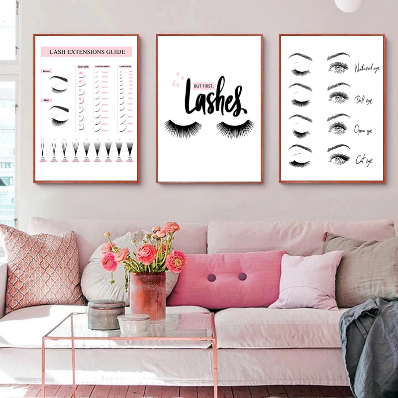 EXCOOL CLUB Wimpern-Poster Set – 30,5x40,6 Cm, 3-teilig | Wanddekoration Für Beauty-Salon, Schlafzimmer & Mehr