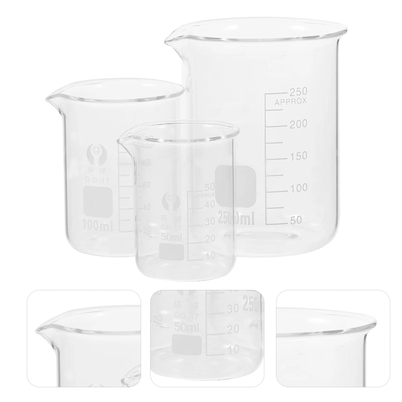 

3 Pcs Without Handle Beaker Liquid Measuring Cups Round Bottom Flask Glass Graduated
